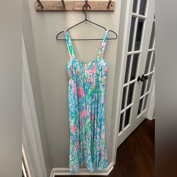 Lilly Pulitzer Sabrinah Midi Sleeveless Dress Coral Bay Blue White Pink Green - Picture 6 of 11